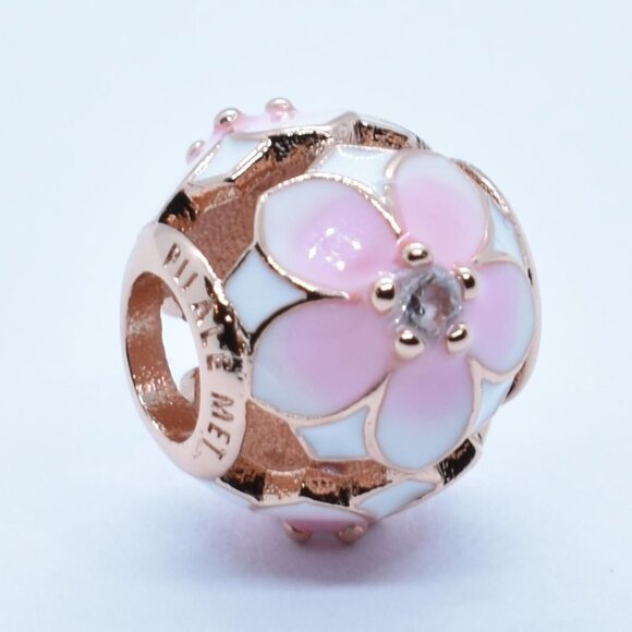 Authentic Pandora Rose Gold Flower Charm with  Clear CZ #51 - Picture 1 of 5